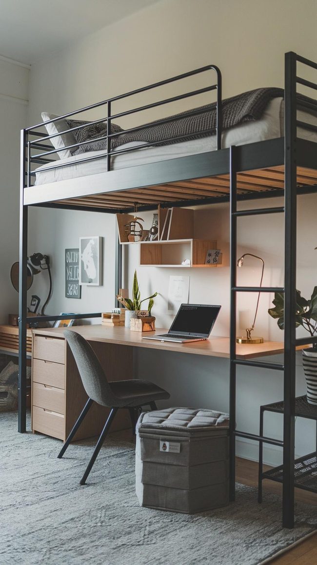 Lofted Bed Desk Combo
