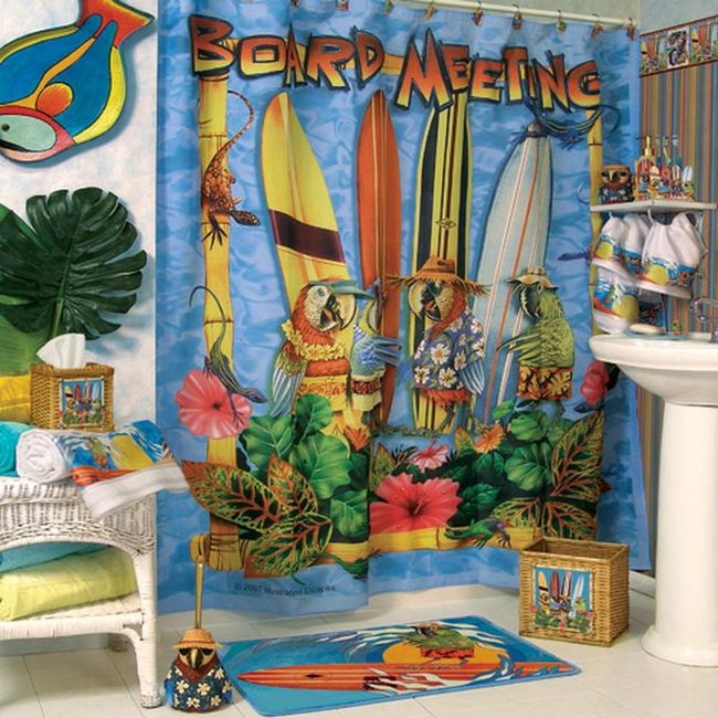 Cartoon Birds And Surfboards Blue