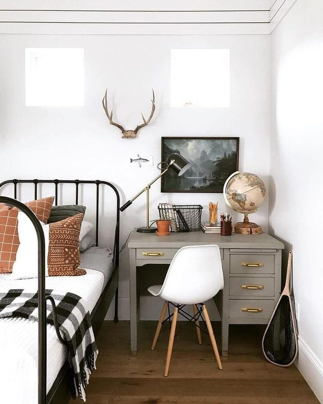 Wooden Bedroom With Antler Details