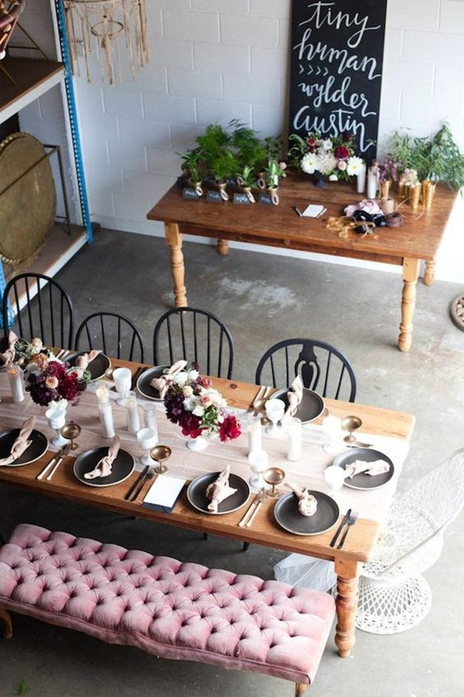 Wooden Table, Gold Accents