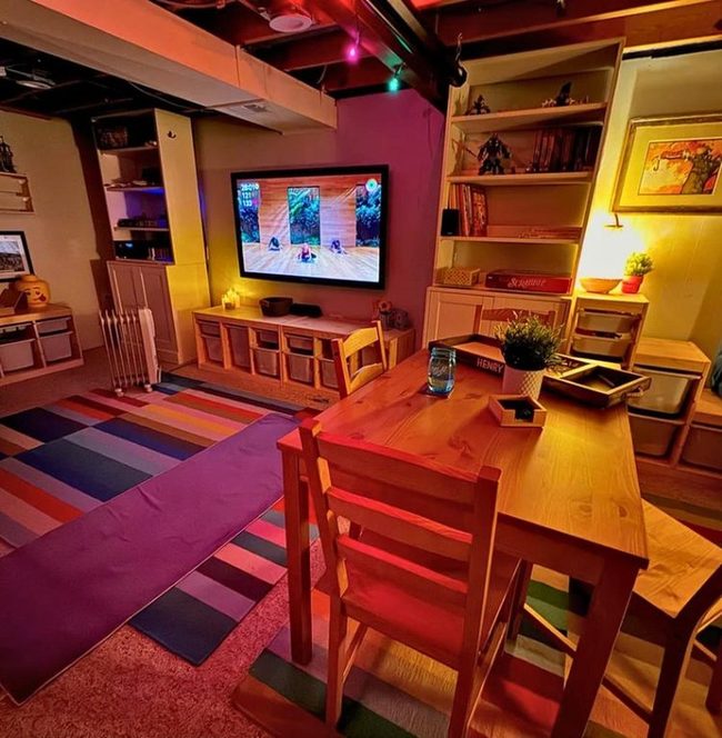 Colorful Basement Kids Playroom Yoga