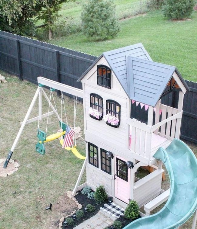 Pink Door Playhouse With Slide