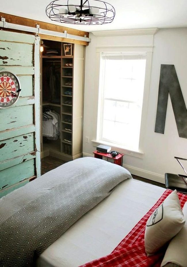 Weathered Green Barn Door Bedroom
