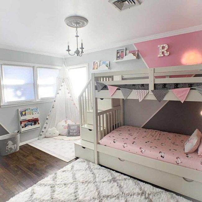 Pink Geometric Wall, Gray Sanctuary