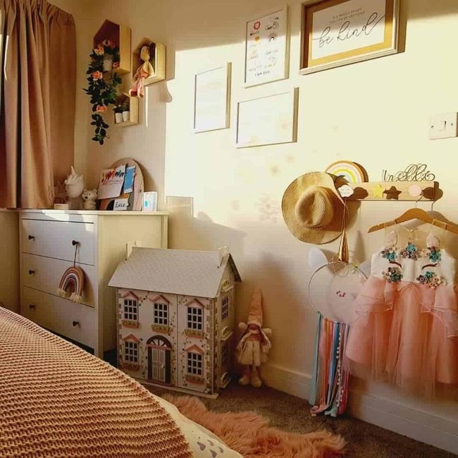 Sunny Yellow Bedroom With Dollhouse Display