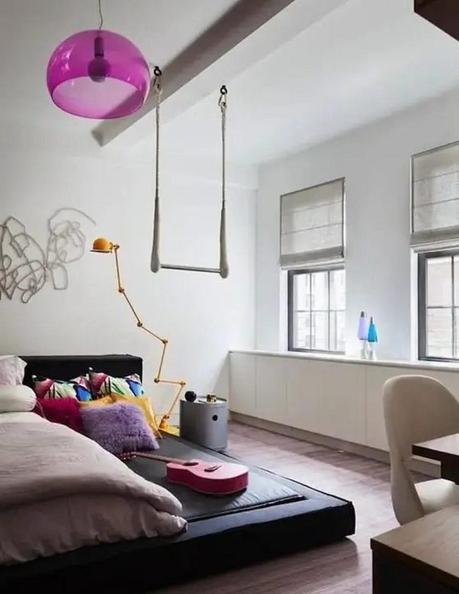 Pink Guitar, Colorful Pillows, Ceiling Swing