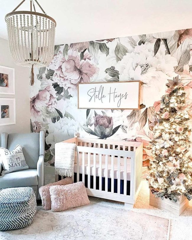 Floral Nursery with Beaded Pendant Light