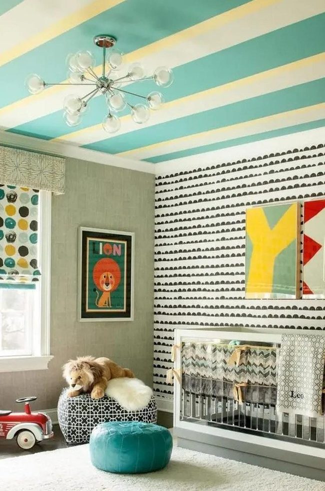 Blue And Yellow Striped Ceiling