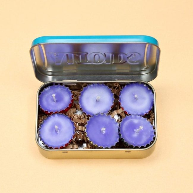 Purple Lavender Candles In Silver Tin