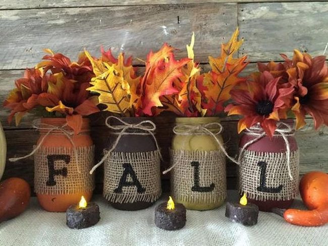 Chalk-Painted Mason Jars Fall