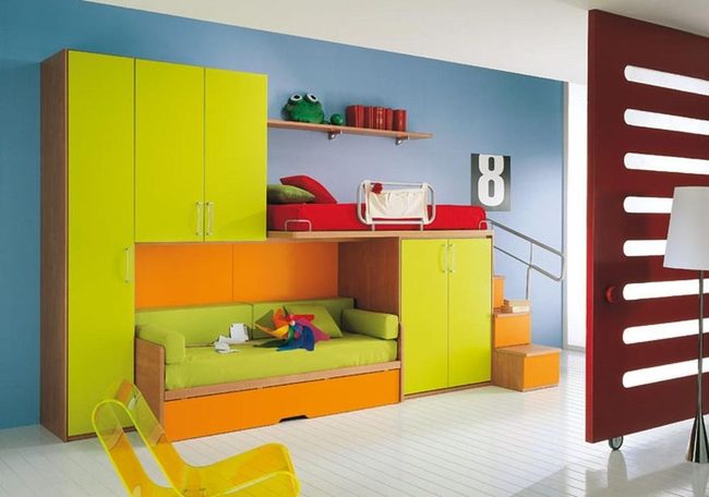 Lofted Bed With Colorful Storage