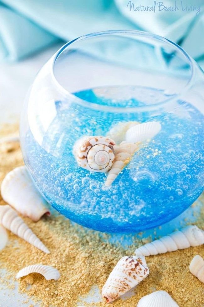 Blue Gel Seashells In Glass
