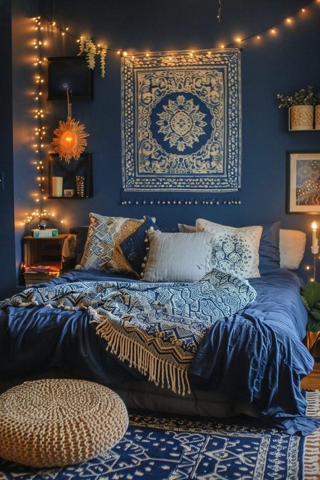 Deep Blue Retreat With Woven Warmth