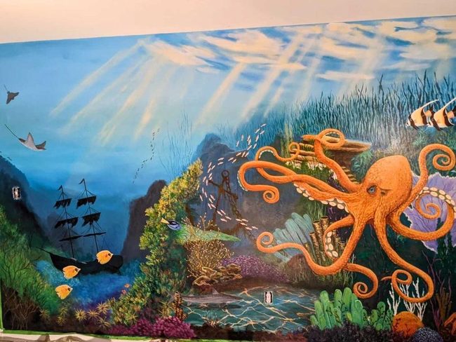 Giant Octopus Blue Mural