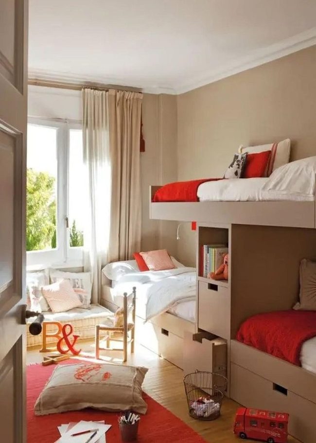 Red And Beige Kids' Bedroom