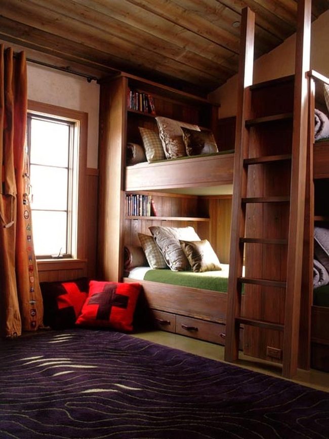 Dark Wood Bunk Beds Orange Glow