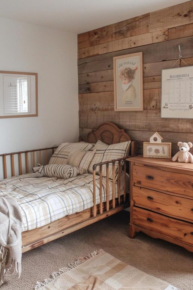 Plaid Bedding With Raw Maple Furniture