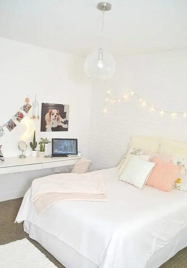 Soft String Lights White Bedroom