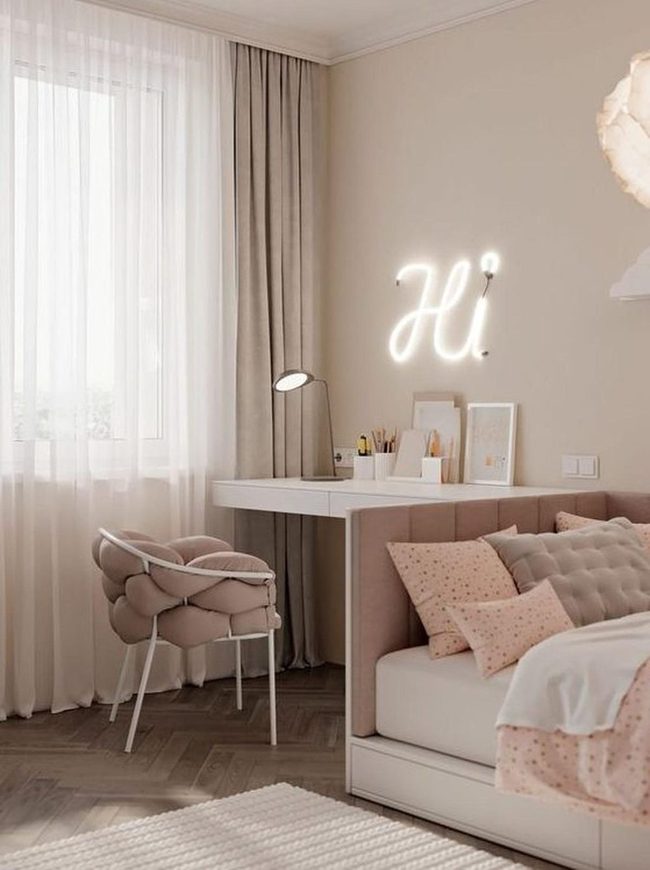 Neon Sign Meets Neutral Bedroom