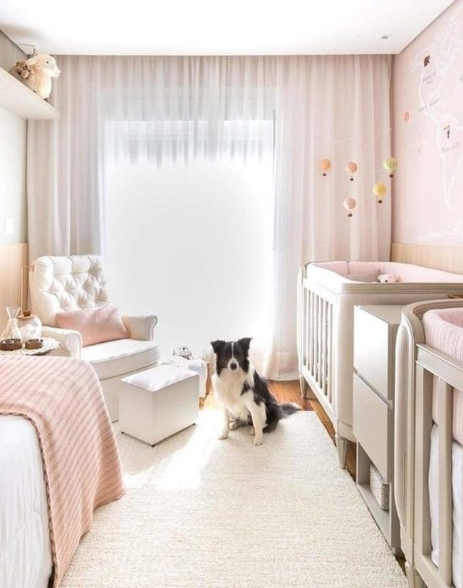 Pink Twin Nursery With Balloons
