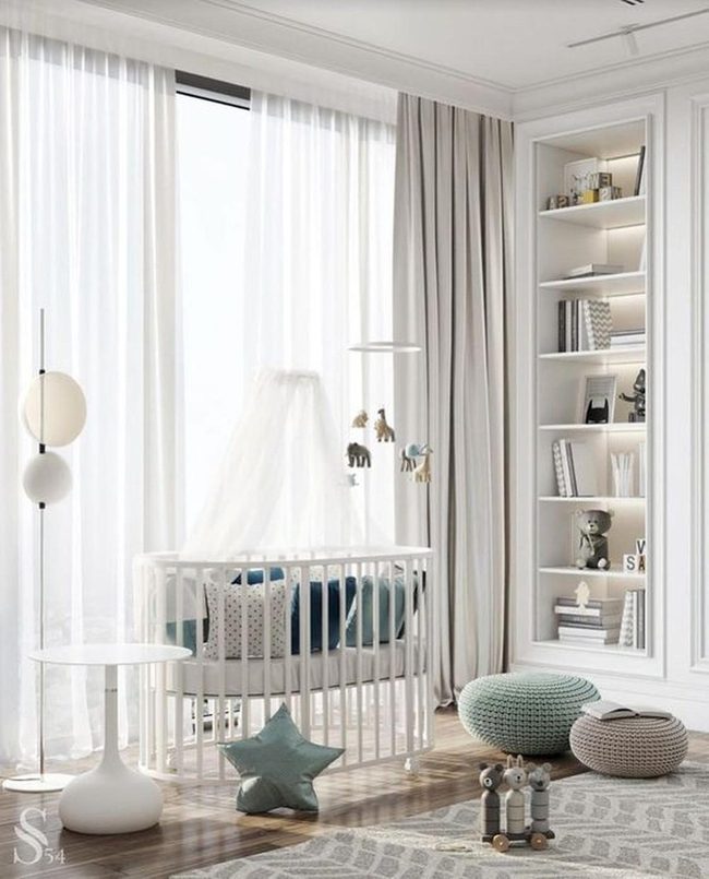 Sunlit Nursery With White Canopy Crib