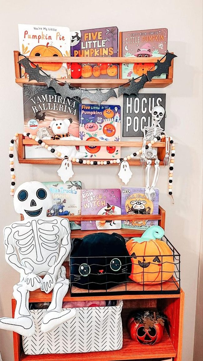 Orange Pumpkins, Spooky Shelves