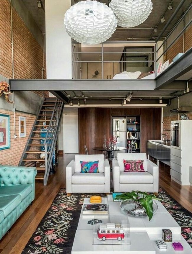 Brick, Metal, Light Blue Sofa
