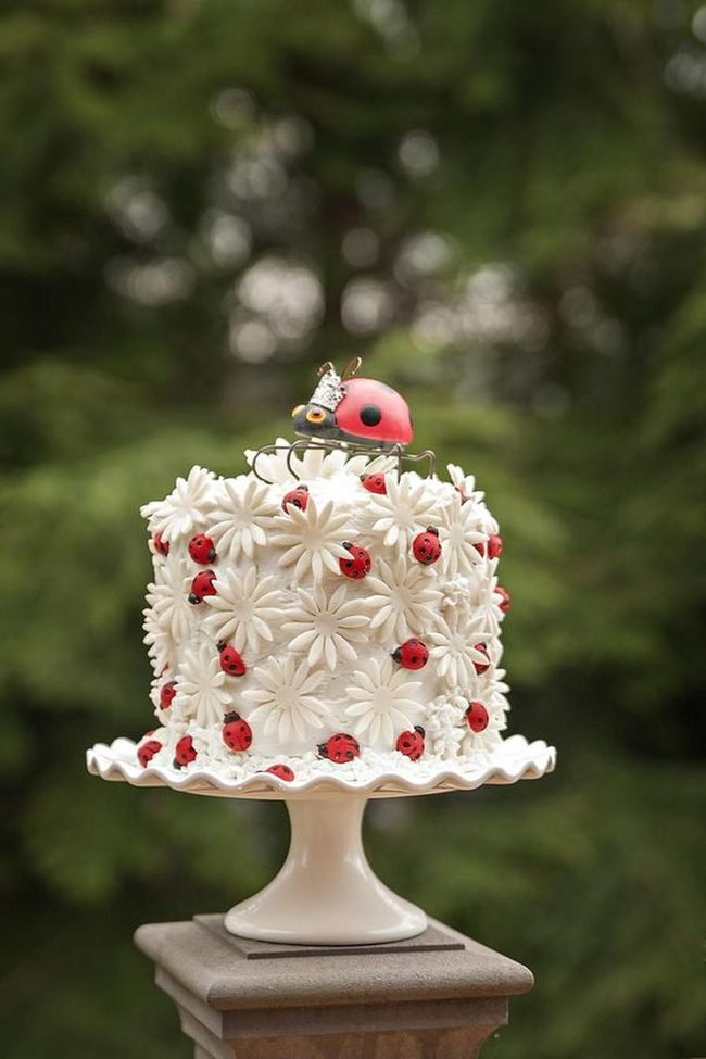 Red Ladybug Flower Cake