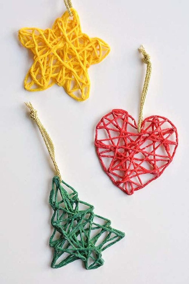 Colorful Yarn Cookie Cutter Ornaments