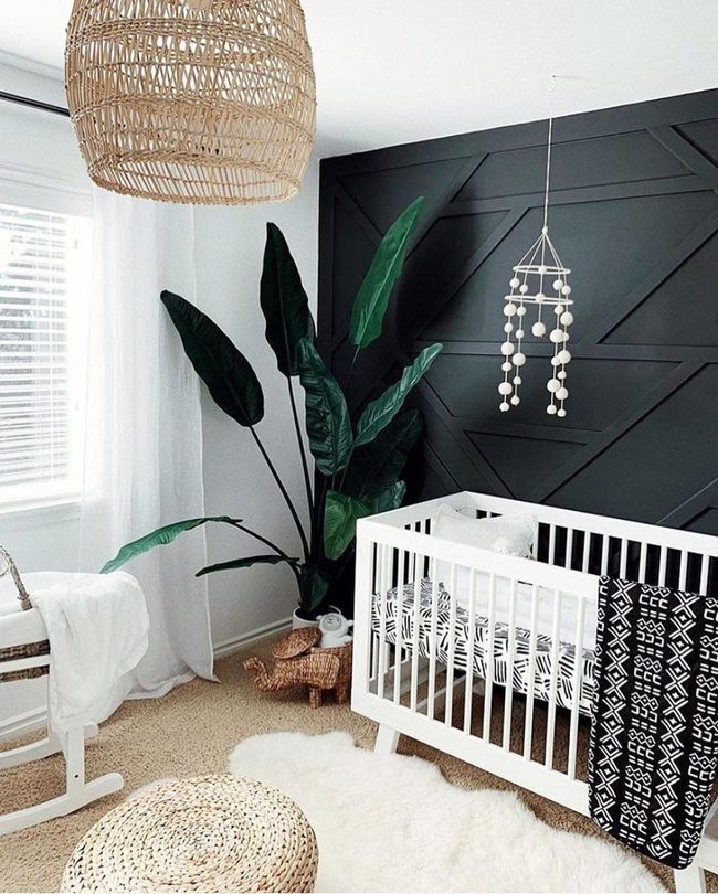 Black And White Nursery With Green Plants