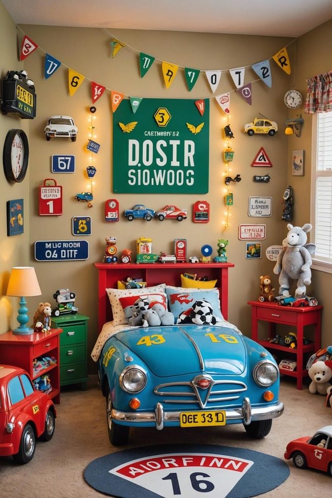 Car-Shaped Bed with Personalized Nameplate