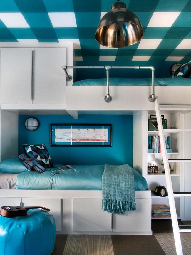 Blue Checkered Ceiling Bedroom