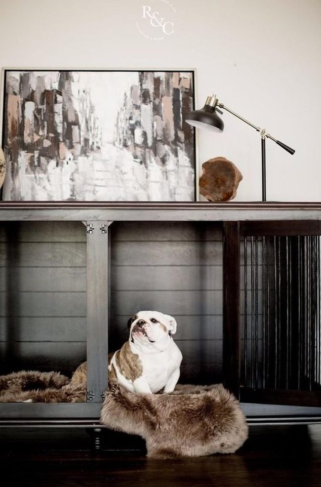 Dark Wood Cabinet With Bulldog