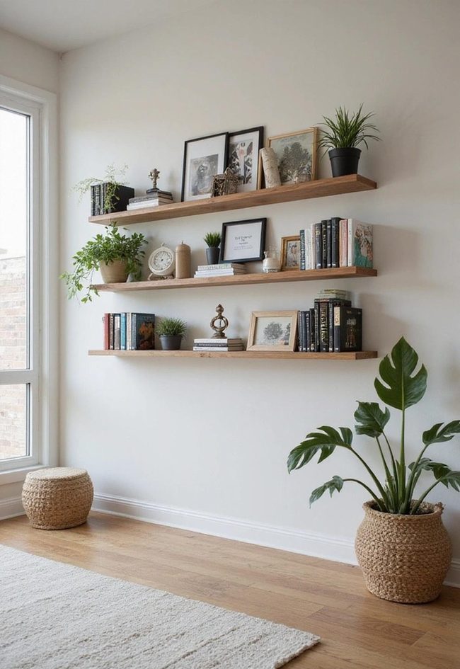 White Floating Shelves Display Space