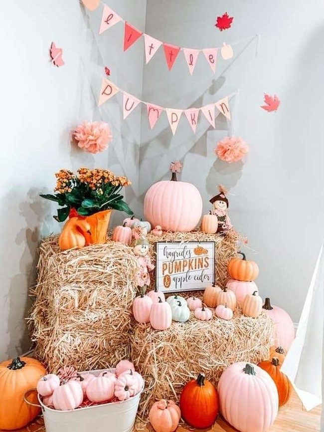 Stacked Pumpkins, Pink Autumn Palette