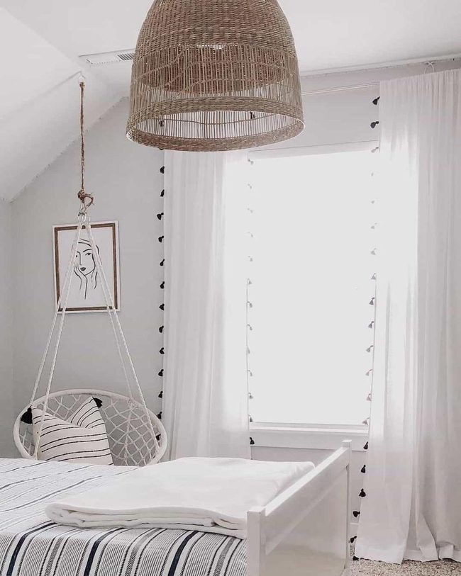 Striped Bedding Meets Rattan Light