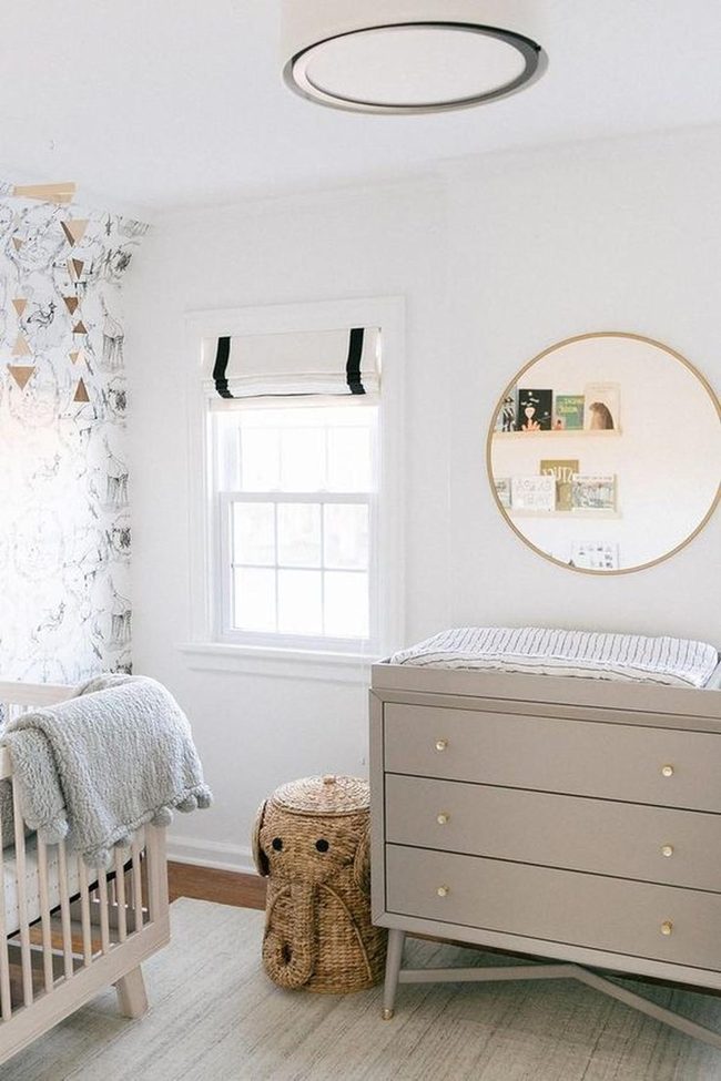 Round Mirror And Gold Hardware Nursery