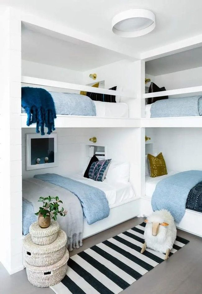 Blue Bunk Beds, Gold Reading Lights