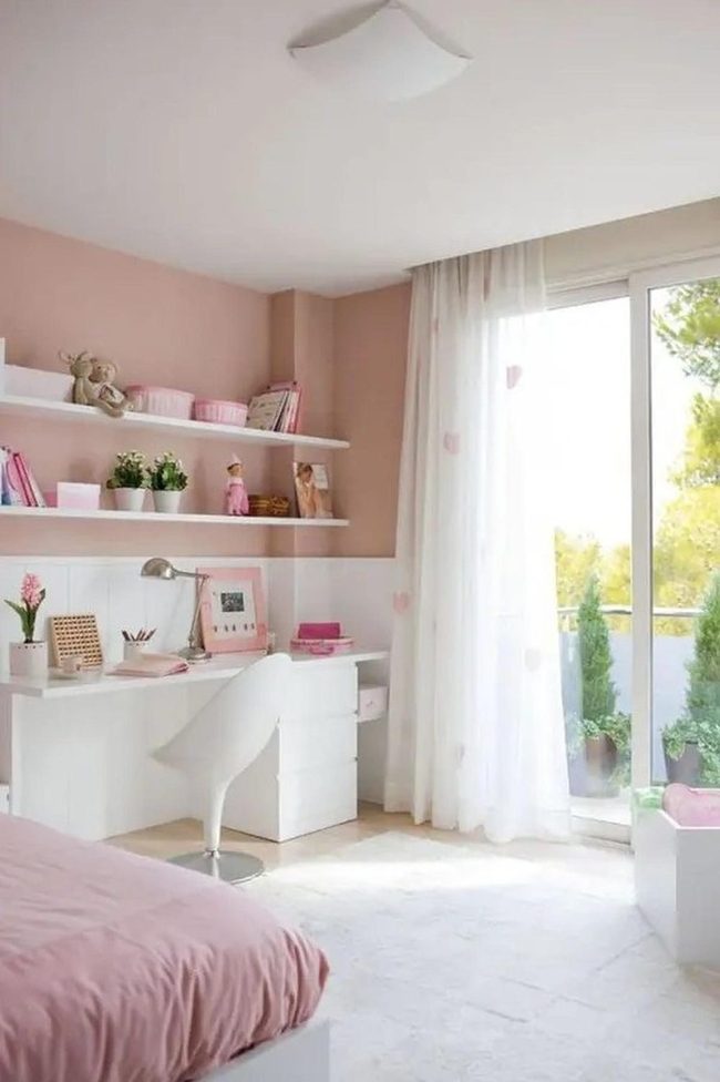 Pink Walls, White Furniture, Nature View