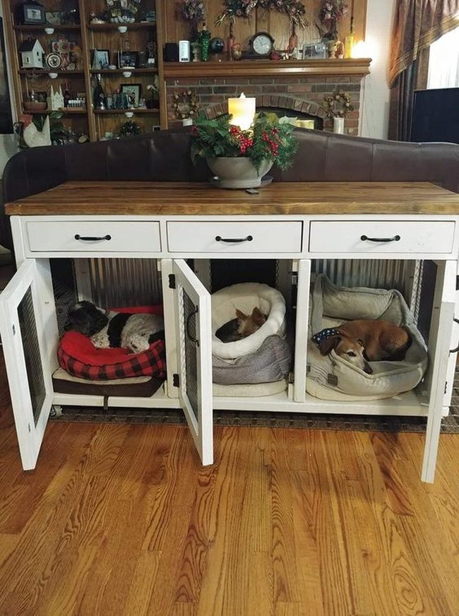 White Cabinet With Hidden Dog Beds