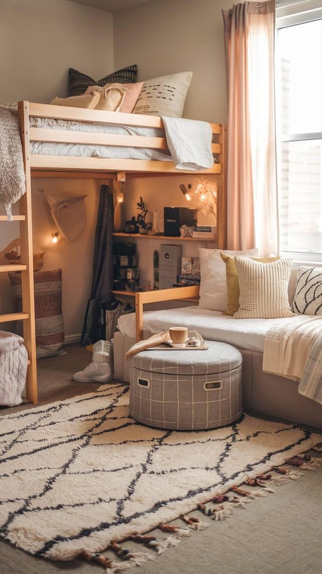 Lofted Bed Green Canopy