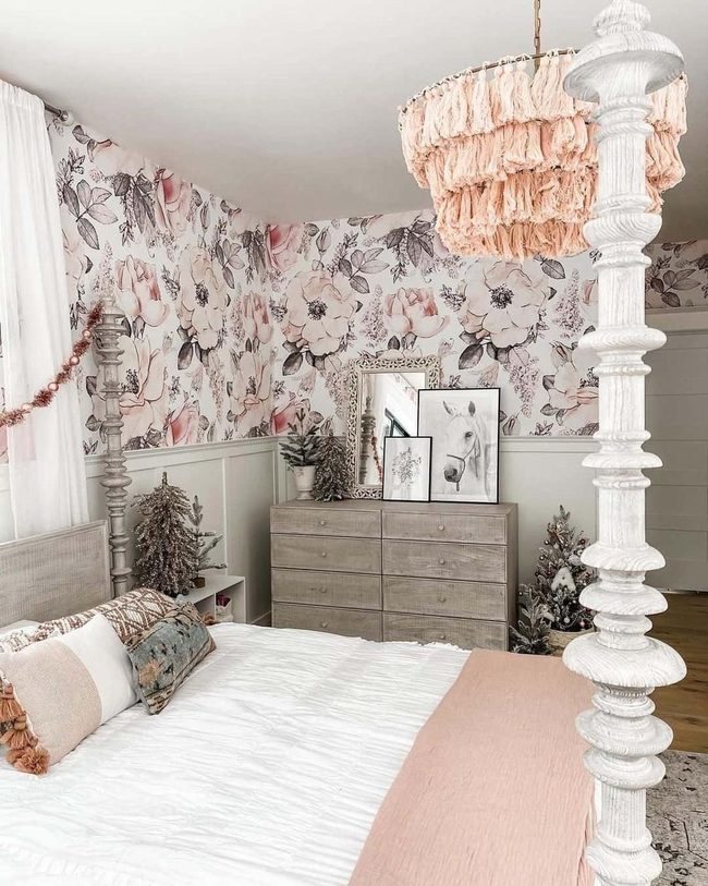 Pink Fringe Chandelier Bedroom