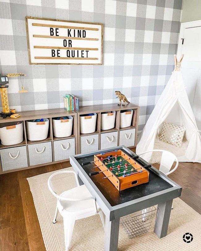 Gray Buffalo Plaid Playroom