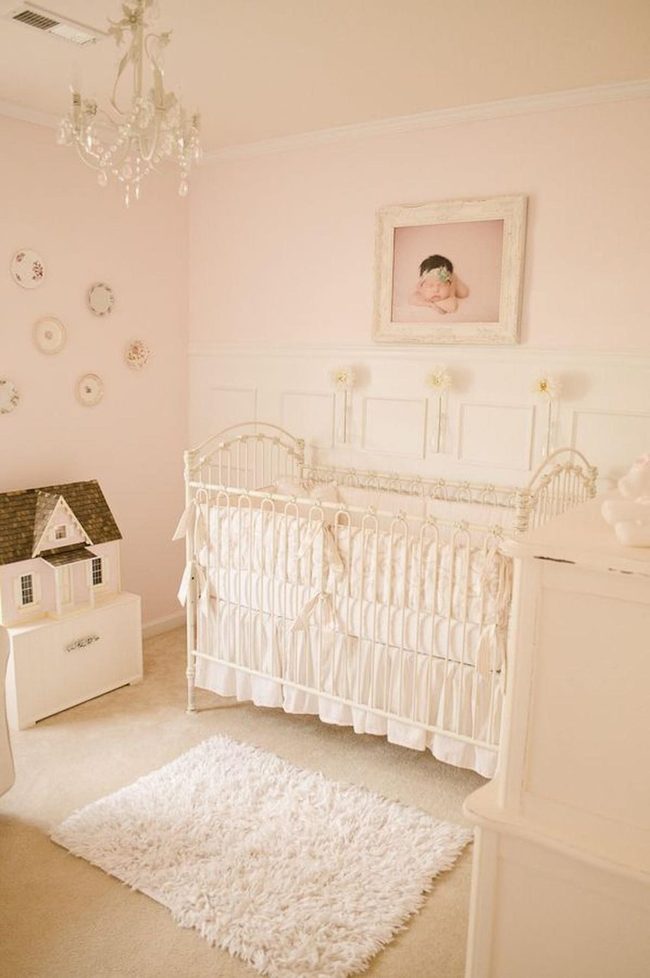 Pink Nursery With Ruffled Metal Crib