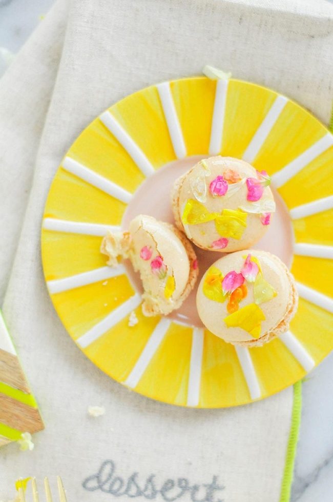 Yellow Striped Macarons With Petals