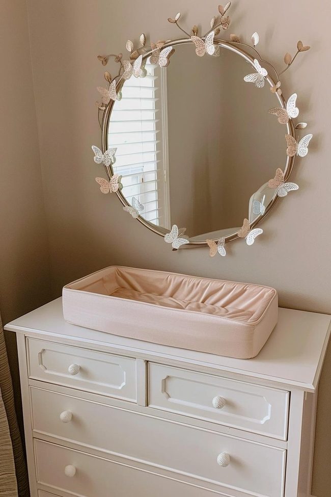 Butterfly Mirror Pink Wall Accent