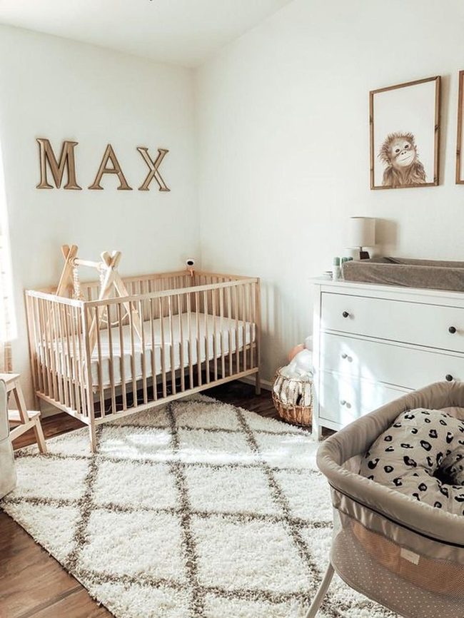 White Nursery With Wooden Crib Essentials