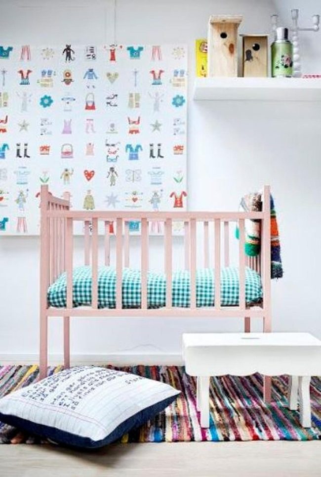 Pink Crib, Blue Checks, Rainbow Wonder