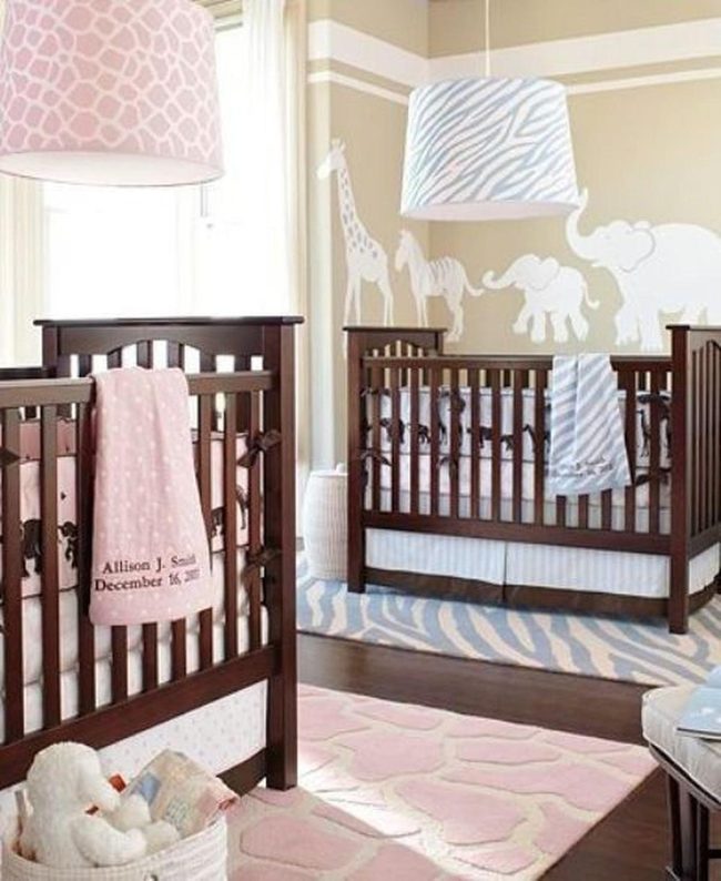 Twin Nursery Pink Blue Safari