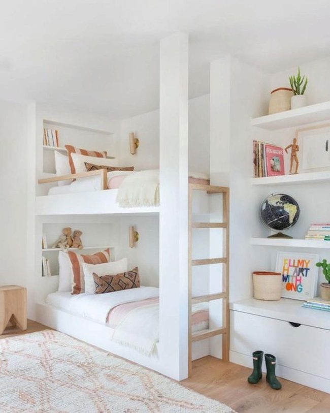 Pink And Brown Built-In Bunks